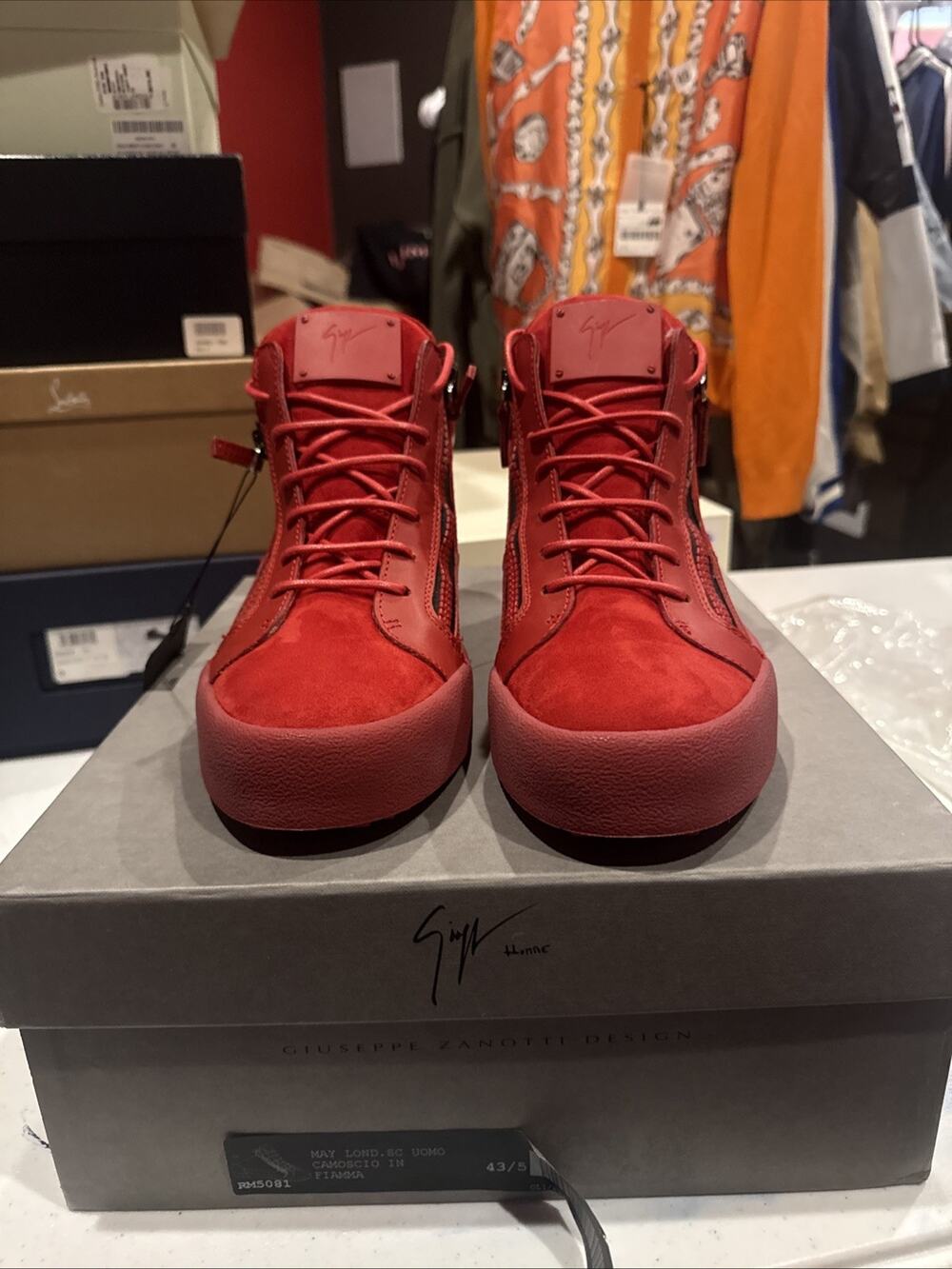 Giuseppe Zanotti Kriss hightop sneakers in red suede w side zippers BrandNew